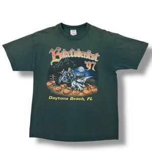 BIKER DESIGN 1997 Biketoberfest Daytona Beach Green Crew Neck T-Shirt VINTAGE